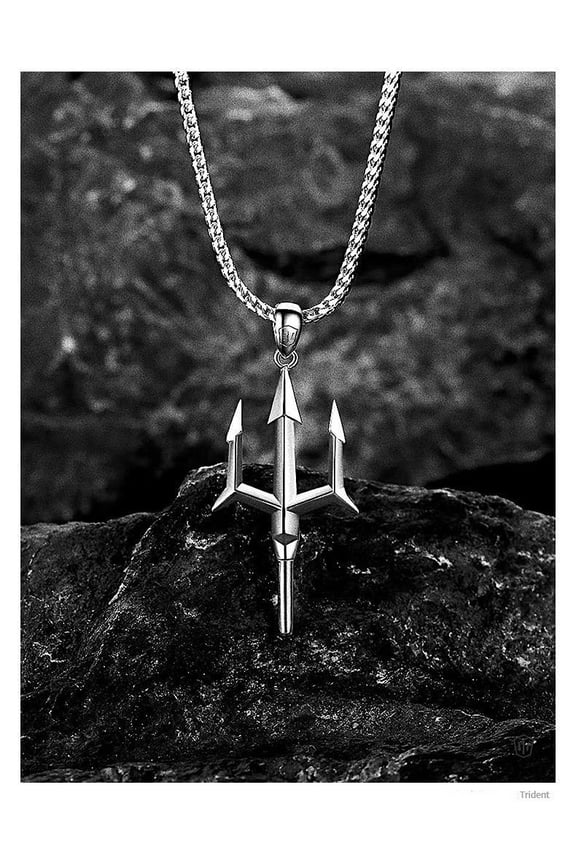 Classic Fashion Trident 14K White Gold Pendant Necklace for Men Simple High Quality Charm Silver Color Necklace Party Jewelry