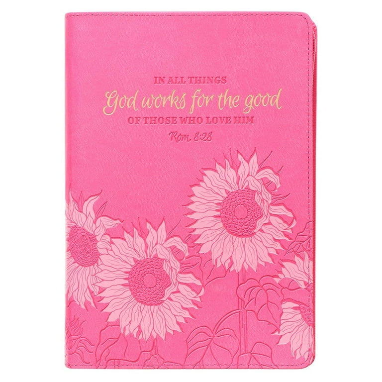 Classic Faux Leather Journal In All Things Romans 8:28 Pink