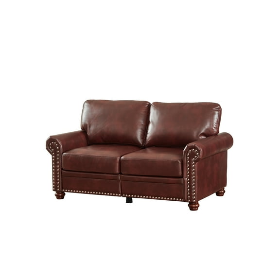 Classic Faux Leather Loveseat Small Sofa Couch with Nailhead Trim and Removable Cushions for Living Room Office Apartment