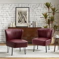 thumbnail image 1 of Classic Faux Leather Side Accent Chair Set of 2 Metal Base Tufted Mid-back Bedroom Living Room Burgundy, 1 of 8