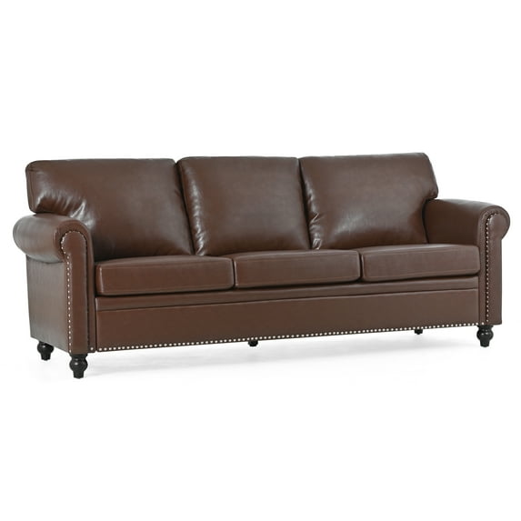 Classic Faux Leather Sofa Upholstered Couch with Removable Cushions and Rolled Arms for Living Room Office Apartment