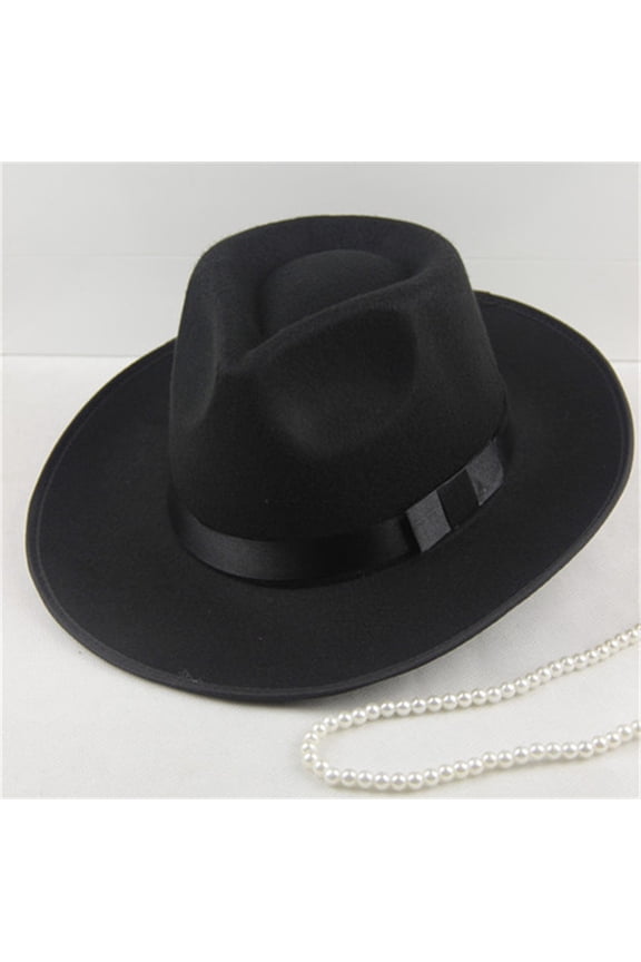 Classic Fedora Hat for Men and Women, Wool Felt Wide Brim Panama Hat with Black Ribbon Band, Vintage Style Cap for Stage Performances, Jazz Events, Wedding Guest Outfit and Daily Wear Black