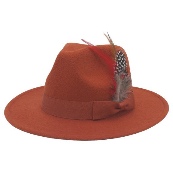 Classic Fedora Hats for Men Women Wide Brim Felt Hat Panama Dress Manhatta Fedora Hat with Feather Band Black Gentleman Hat