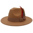 thumbnail image 1 of Classic Fedora Hats for Men  Women Wide Brim Felt Hat Panama Dress Manhatta Fedora Hat with Feather Band Black Gentleman Hat, 1 of 8