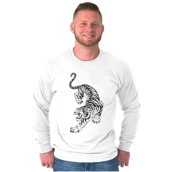 Classic Fierce Japanese Tiger Tattoo Long Sleeve TShirt Men Women Brisco Brands S