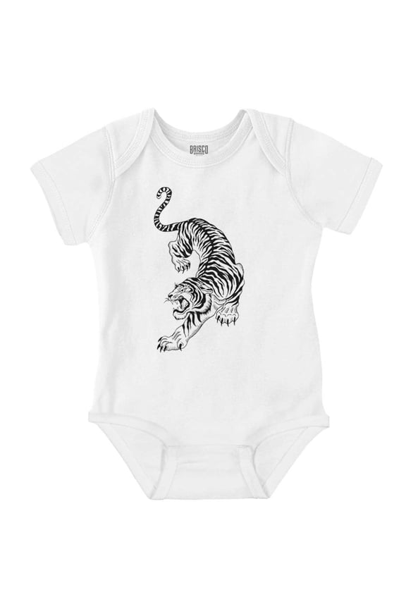 Classic Fierce Japanese Tiger Tattoo Romper Boys or Girls Infant Baby Brisco Brands 12M