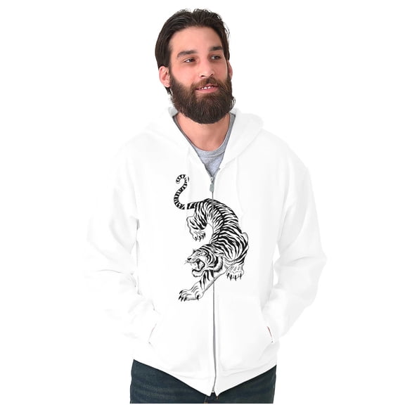 Classic Fierce Japanese Tiger Tattoo Zip Up Hoodie Men's Women's Brisco Brands M