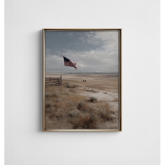 Classic Flag Minimalist Open Range Landscape Muted Earthy Western Decor Country Wall Decor Unframed Paper Print