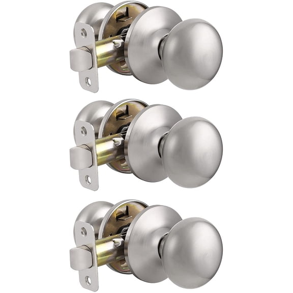 Classic Flat Ball Style Hall Closet Passage Door Knobs, Brushed Nickel Interior Door Handles, Non-Locking Knobs Without Keys, 3 Pack