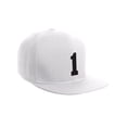 thumbnail image 1 of Classic Flat Bill Visor Snapback Hat Custom Color Player Team Numbers, Number 1 Black, White Hat, 1 of 5