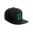 thumbnail image 1 of Classic Flat Bill Visor Snapback Hat Custom Color Player Team Numbers, Number 11 Green, Black Hat, 1 of 5