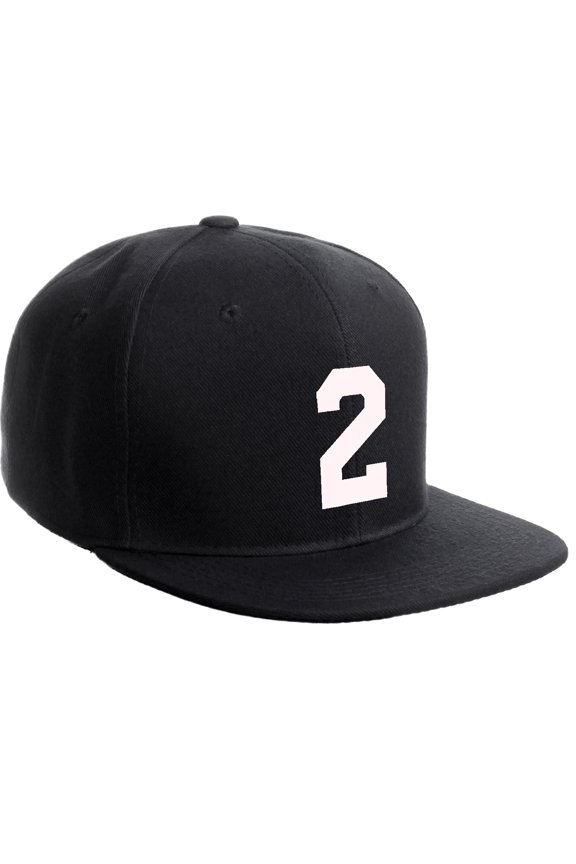Classic Flat Bill Visor Snapback Hat Custom Color Player Team Numbers, Number 2 White, Black Hat