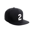 thumbnail image 1 of Classic Flat Bill Visor Snapback Hat Custom Color Player Team Numbers, Number 2 White, Black Hat, 1 of 9