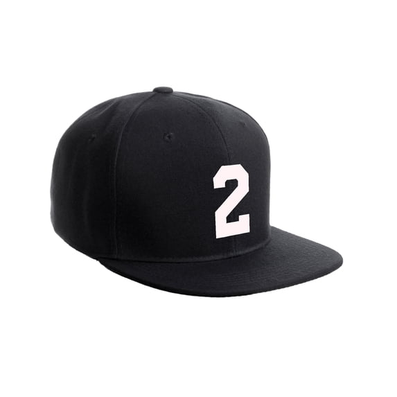 Classic Flat Bill Visor Snapback Hat Custom Color Player Team Numbers, Number 2 White, Black Hat