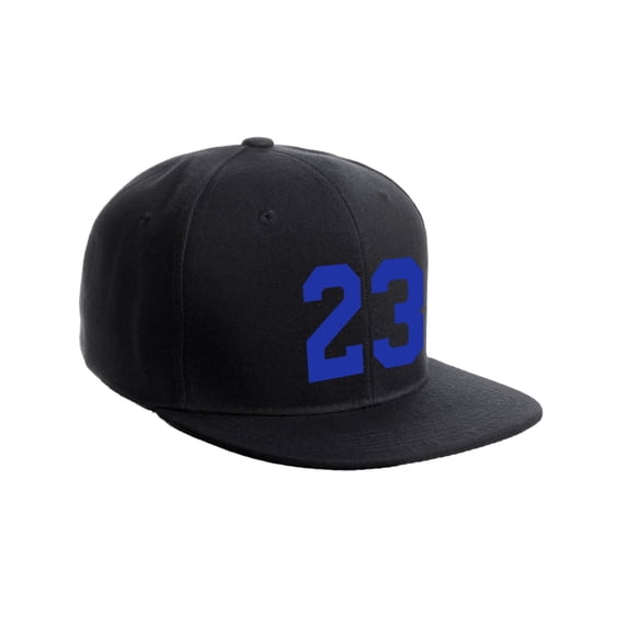 Classic Flat Bill Visor Snapback Hat Custom Color Player Team Numbers, Number 23 Royal, Black Hat
