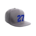 thumbnail image 1 of Classic Flat Bill Visor Snapback Hat Custom Color Player Team Numbers, Number 27 Royal, Grey Hat, 1 of 5