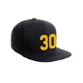 thumbnail image 1 of Classic Flat Bill Visor Snapback Hat Custom Color Player Team Numbers, Number 30 Gold, Black Hat, 1 of 5