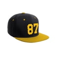 thumbnail image 1 of Classic Flat Bill Visor Snapback Hat Custom Color Player Team Numbers, Number 87 Gold, Black Gold Hat, 1 of 5