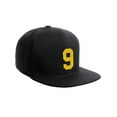 thumbnail image 1 of Classic Flat Bill Visor Snapback Hat Custom Color Player Team Numbers, Number 9 Gold, Black Hat, 1 of 5