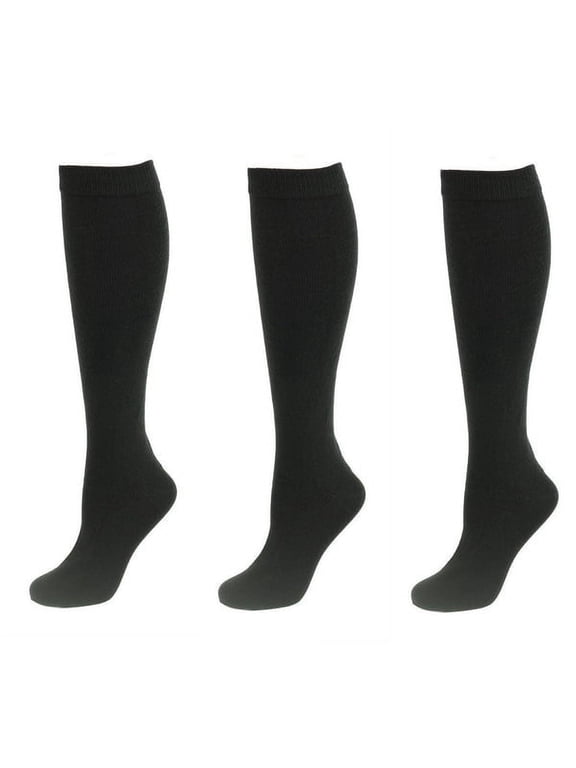 Classic Flat Knit Acrylic Orlon Knee High Socks 3 Pair Pack