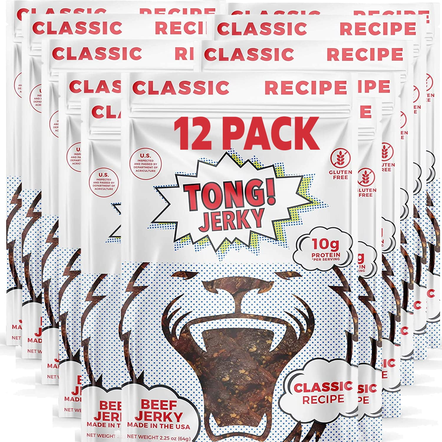 Classic Flavor Beef Jerky Snacks (Pack of 12) LowSugar Jerky, Gluten