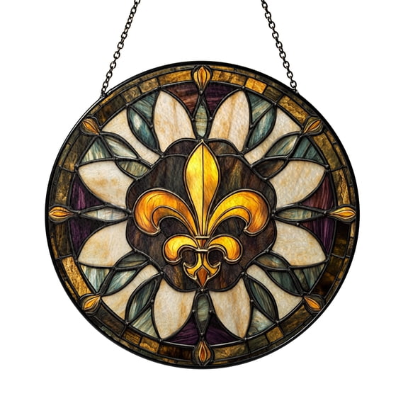 Classic Fleur De Lis Stained Glass Style Suncatcher, Elegant Emblem Window Hanging Decor for Living Room Bedroom Home Gift