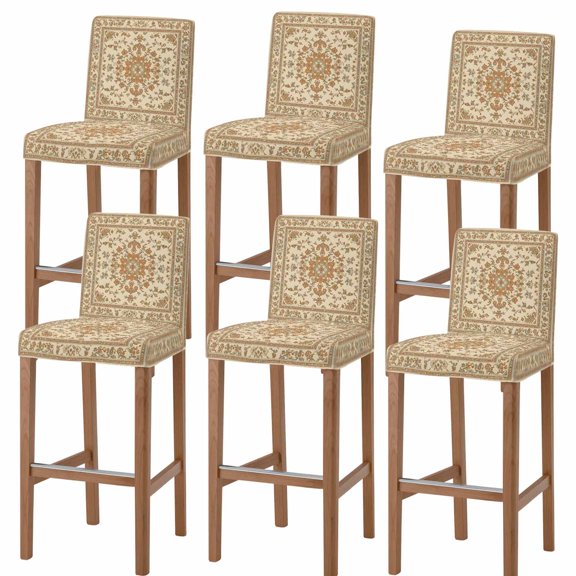 Classic Floral Bohemian Bar Stool Covers with Backs Geometric Borders Stretch Washable Bar Stool Chair Cover Slipcovers Removable Counter Stool High Chair Covers for Pub Dining Room Set of 6