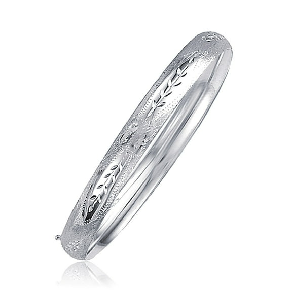 Classic Floral Carved Bangle in 14k White Gold (6.0mm) 7 in
