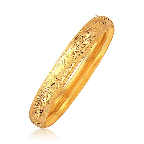 Classic Floral Carved Bangle in 14k Yellow Gold (10.0mm) 8 in