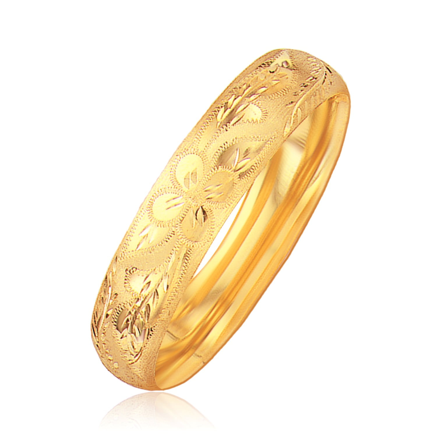 Classic Floral Carved Bangle in 14k Yellow Gold Length