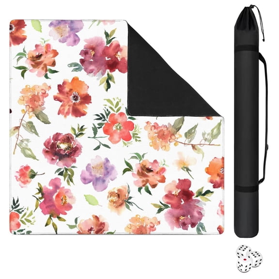 Classic Floral Design Non-Skid Mahjong Table Pad, 31.5x31.5 Inch Rubber Mat Reduces Noise from Tiles, Perfect for Card Games, Board Games and Game Nights