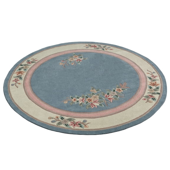 Classic Floral Handcarved Hand-tufted Thick Wool Round Area Rug, 7 ft 6 in Circle, Blue