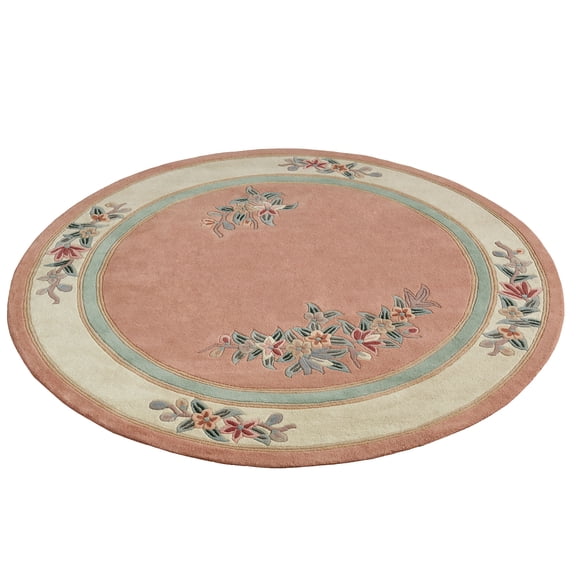 Classic Floral Handcarved Hand-tufted Wool Round Area Rug, 7 ft 6 in Circle, Coral Peach