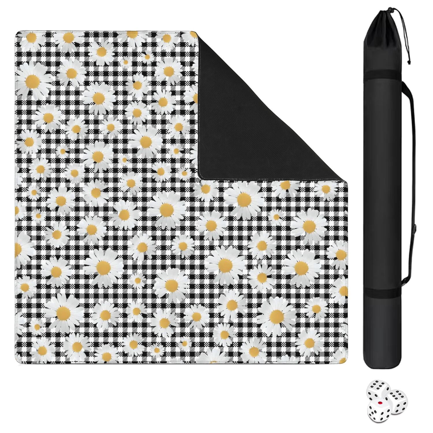 Classic Floral Large Mahjong Table Pad 31.5x31.5 Inch Rubber Mat Non-Skid Feature Reduces Tile Noise for Multi-Functional Game Room Use