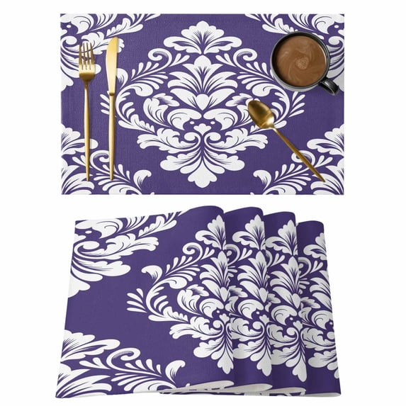 Classic Floral Pattern Cotton Linen Placemats Set of 2, Purple ...