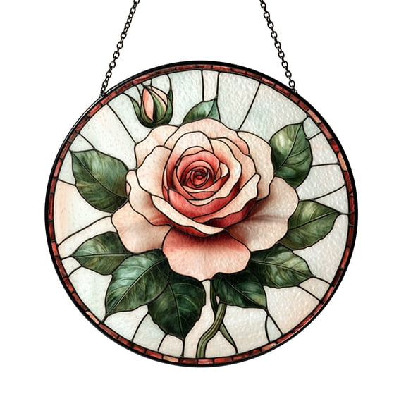 Classic Floral Pattern Round Window Hanging – Stained Glass Style