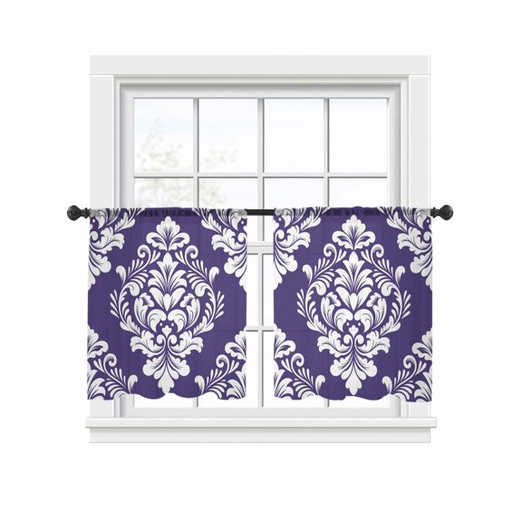 Classic Floral Pattern Sheer Curtains 2 Panels Set Purple Background White Flowers Sheer Window Curtains Light Filtering Rod Pocket Voile Drapes for Bedroom Living Room 52"x54"