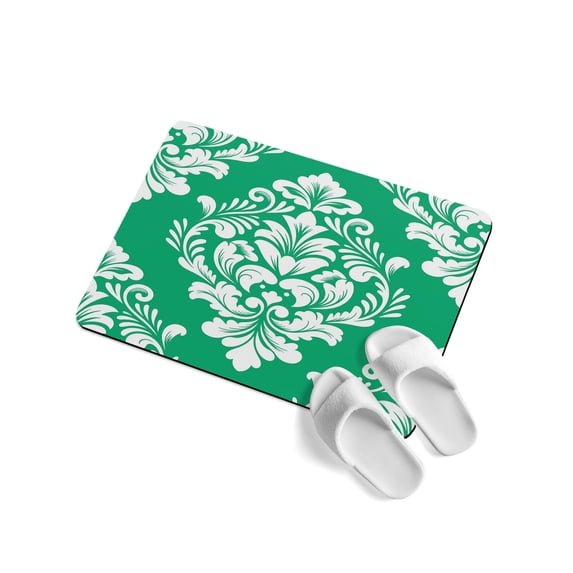 Classic Floral Pattern Soft Diatomaceous Earth Mat, Green Background ...