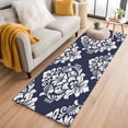 thumbnail image 1 of Classic Floral Pattern Washable Runner Rugs 2'x6', Navy Blue Background White Flowers Low Pile Throw Entryway Rug Non-Slip Sturdy Edge Binding Carpet for Indoor Bedside Entrance Bedside, 1 of 9