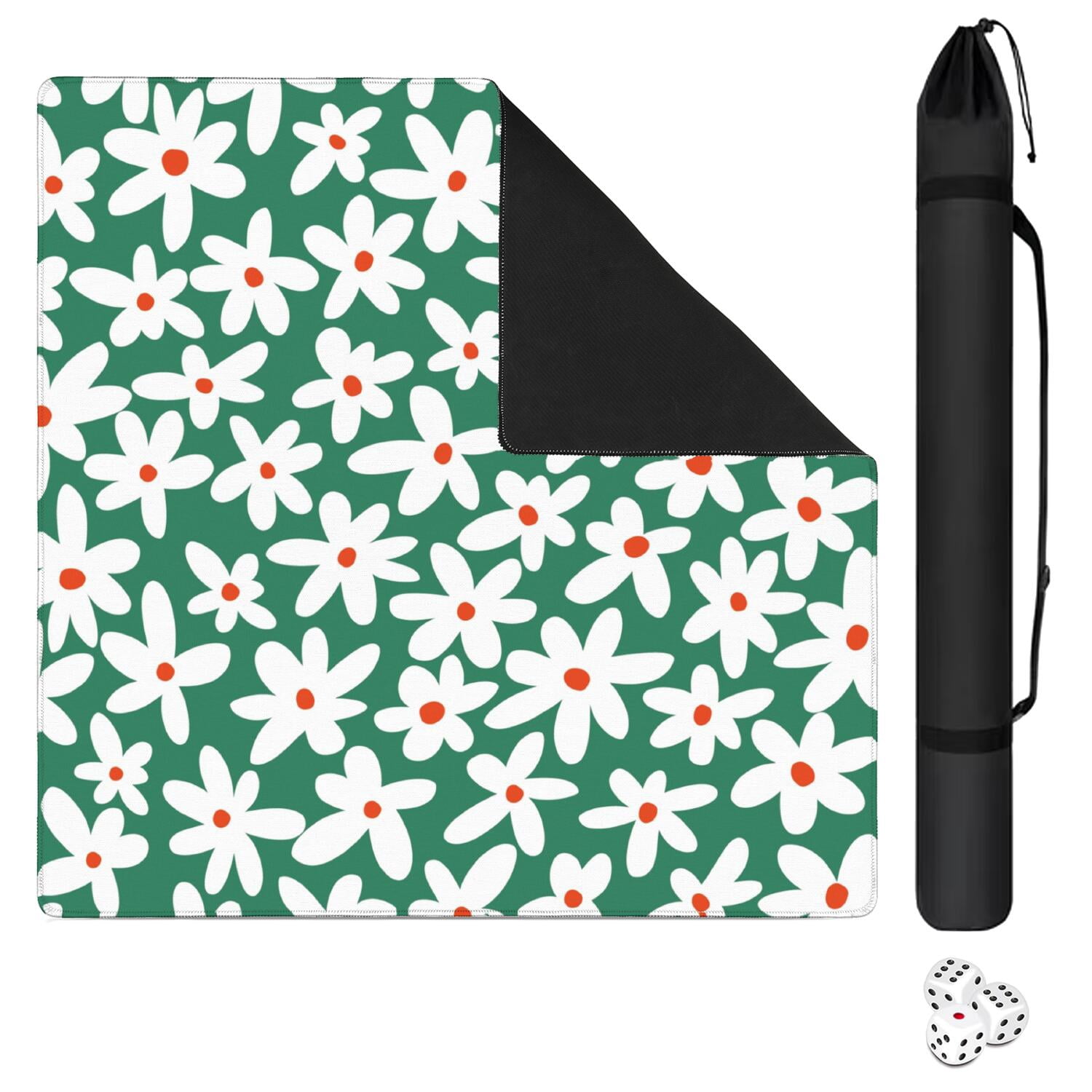 Classic Floral Style Extra Large Rubber Cover for Game Tables 31.5 Inch Square Mahjong Pad with Non-Slip Backing & Quiet Surface for Tile Play