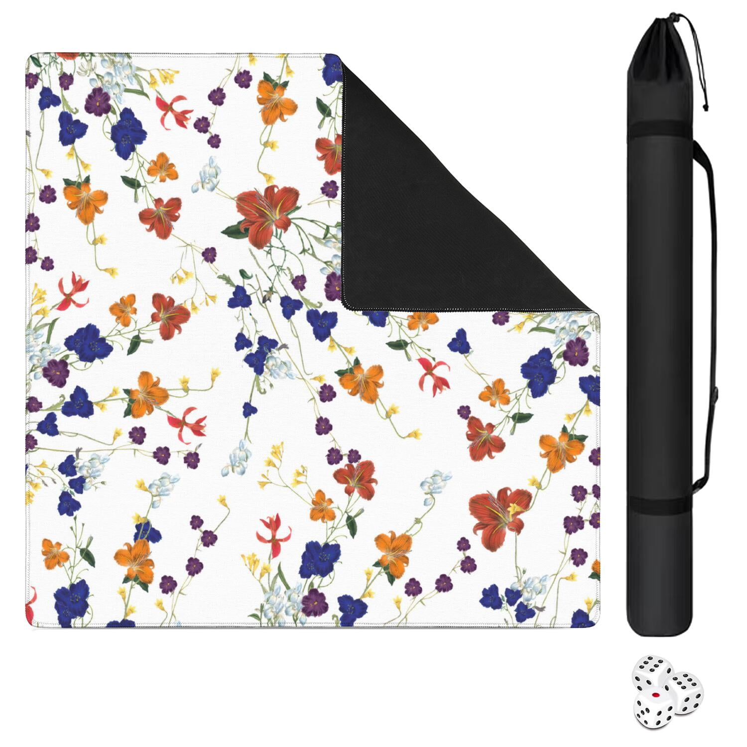 Classic Floral Style Mahjong Mat 31.5 Inch Square Rubber Table Pad Anti-Slip Feature Reduces Tile Noise for Family Game Night and Card Games