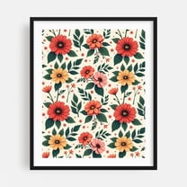 Classic Floral Symmetry - Illustration Floral Pattern Flowers Botanical Vintage Nature Black Framed Wall Art Print 8 x 10 inches