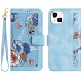 thumbnail image 1 of Classic Flower Case for iPhone 14 Plus (6.7-inch) 2022 - Protective Lightweight Wallet Phone Case with [Card Slots /Wrist Strap] Fold Stand Portable Cute Leather Cover, Blue, 1 of 10