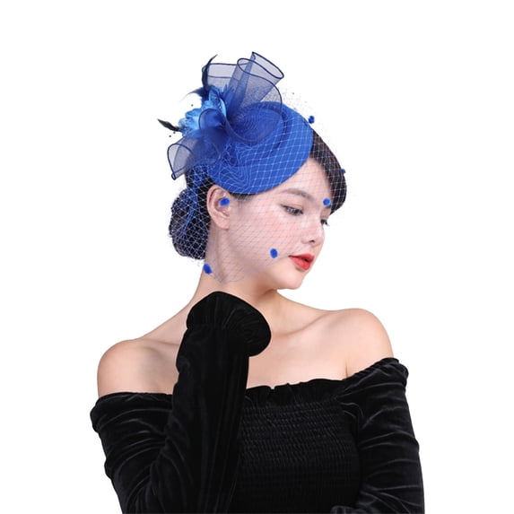 Classic Flower Pillbox Fascinator Hat for Tea Party Wedding Church Blue One Size