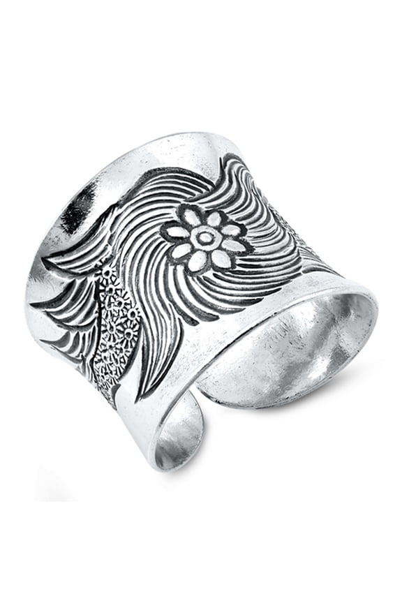 Classic Flower Swirl Etched Ring .925 Sterling Silver Band Jewelry Female Male Unisex Size 9