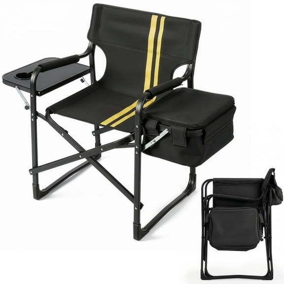 Classic Foldable Outdoor Director Chair with Side Table & Cooler Bag, Heavy Duty Folding Camping Chair 1185385cm