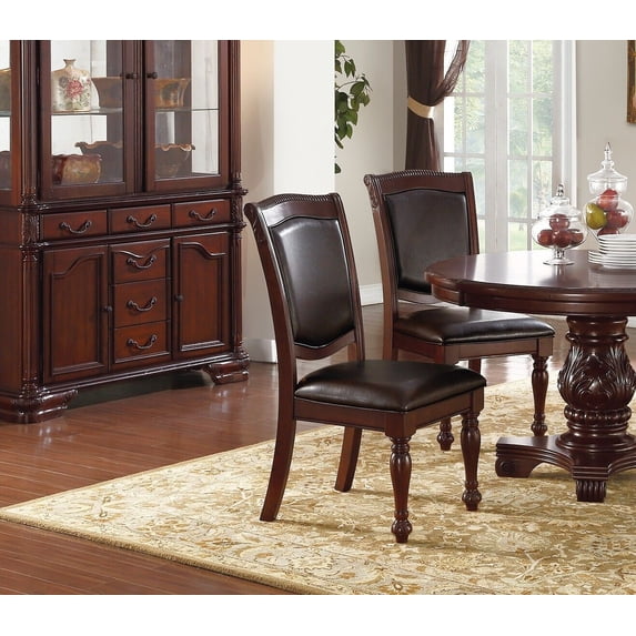 Classic Formal Set of 2 Dining Chairs Brown Antique Traditional Look Kitchen Dining Room Furniture