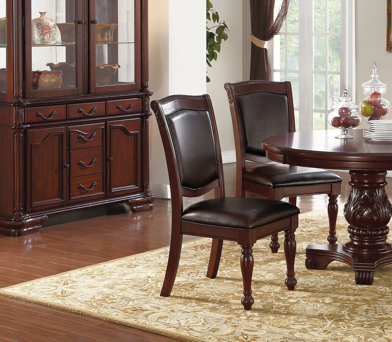 Classic Formal Set of 6 Dining Chairs Brown Antique Traditional Look Kitchen Dining Room Furniture