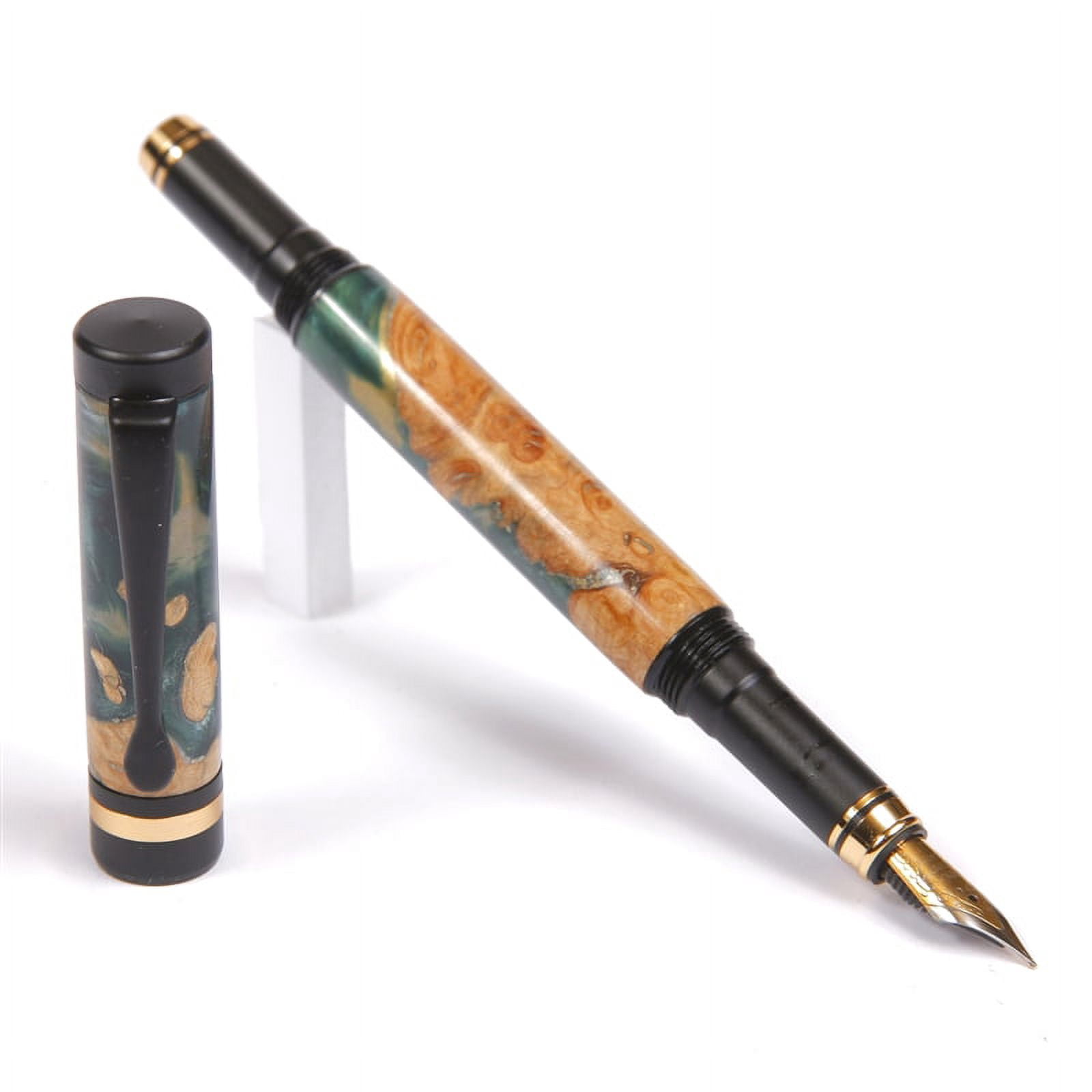 Classic Fountain Pen - Green and Silver Burl End Cap