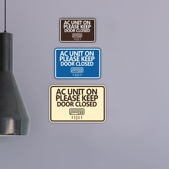Classic Framed AC Unit On Please Keep Door Closed Sign (Navy Blue / White) - Small